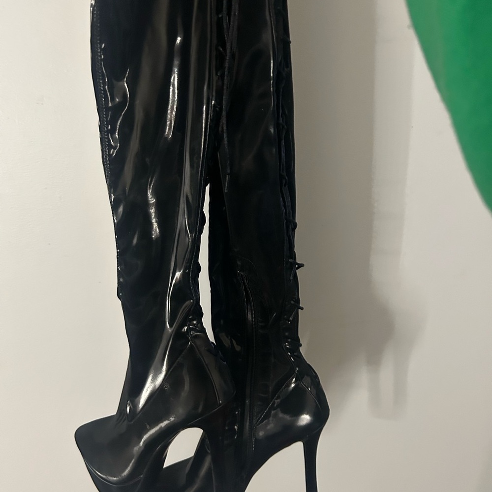Black Latex High Heeled Boots Dollskill